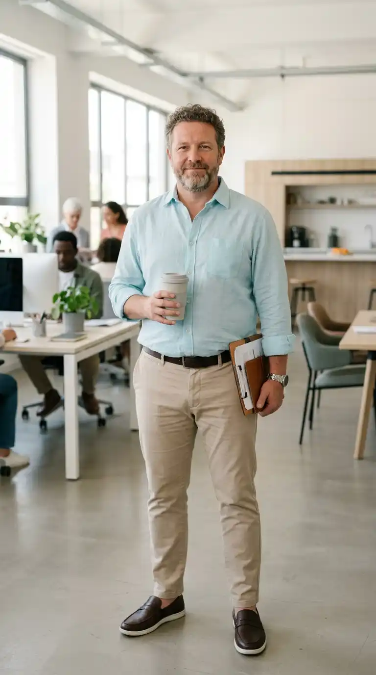 5. Pastel Shirt with Beige Chinos for a Fresh Office Appearance