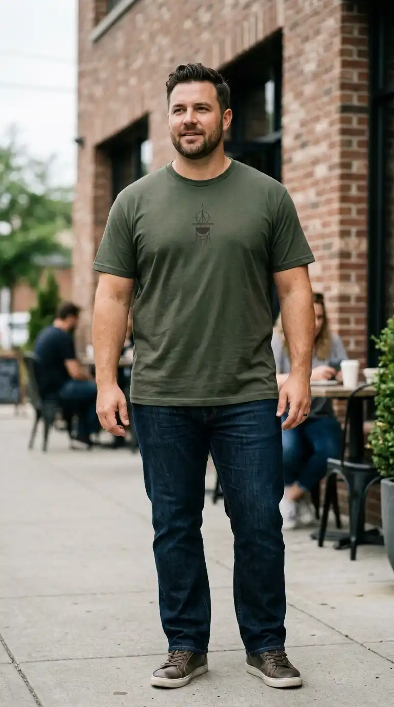 20 Curvy-Friendly Graphic Tees for Curvy Men Over 40 8 5. Small Center Graphics That Avoid Bulk