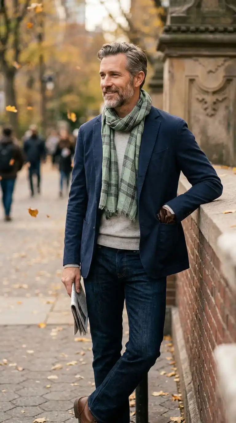 7. A Lightweight Scarf Adds Texture Without Extra Bulk