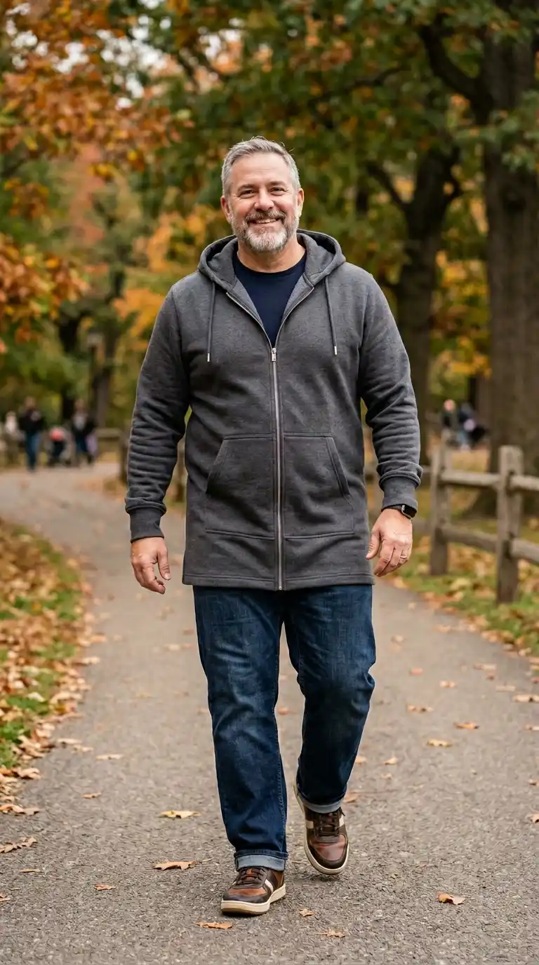 11 Stylish Cozy Hoodies for Curvy Men Over 40 (No Bulk) 10 7. Longline Hoodie with Controlled Length (Not Oversized)