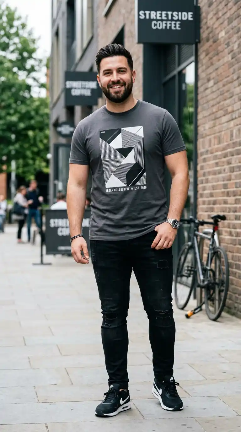 20 Curvy-Friendly Graphic Tees for Curvy Men Over 40 10 7. Monochrome Graphic Tees for a Sleek Appearance