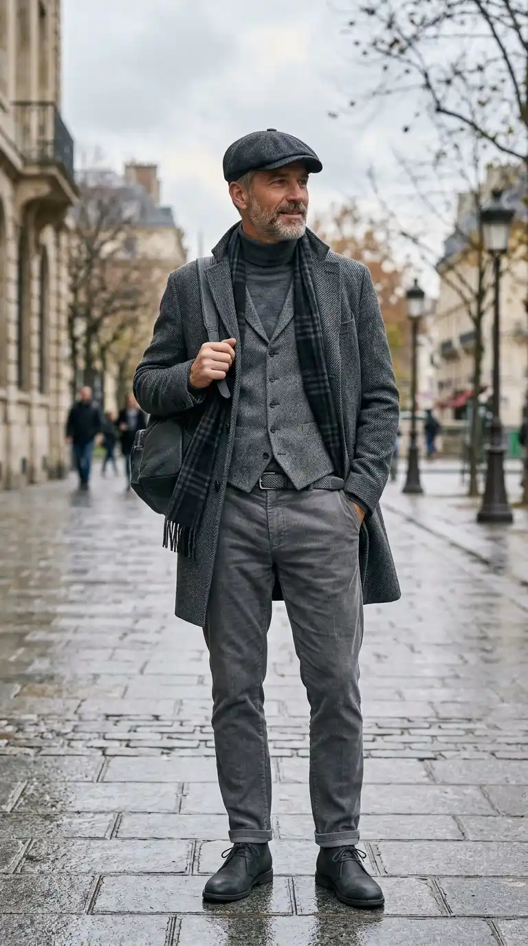 The Wardrobe Edit: 11 Minimalist Outfits for Men That Actually Work 10 7. Monochrome Grey Outfit with Layered Textures
