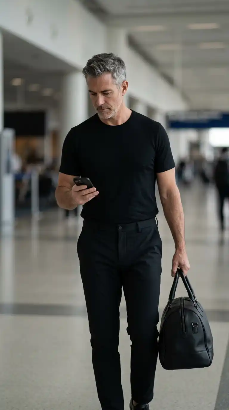 10 Packing‑Light Outfits for Men's Travel & Vacations 11 7. The All-Black Travel Outfit Strategy
