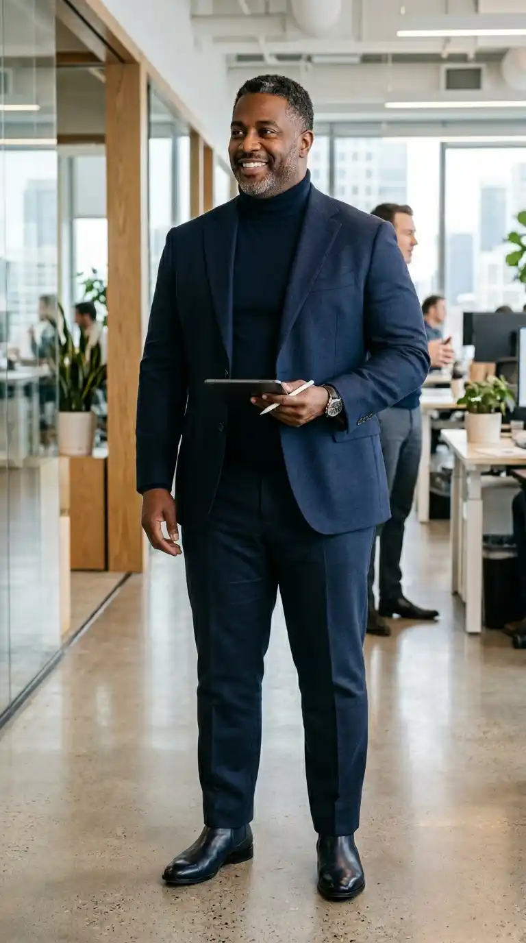 11 Weekend Outfits for Curvy Men Over 40 (casual & Comfy) 11 8. Denim Shirt with Khaki Pants