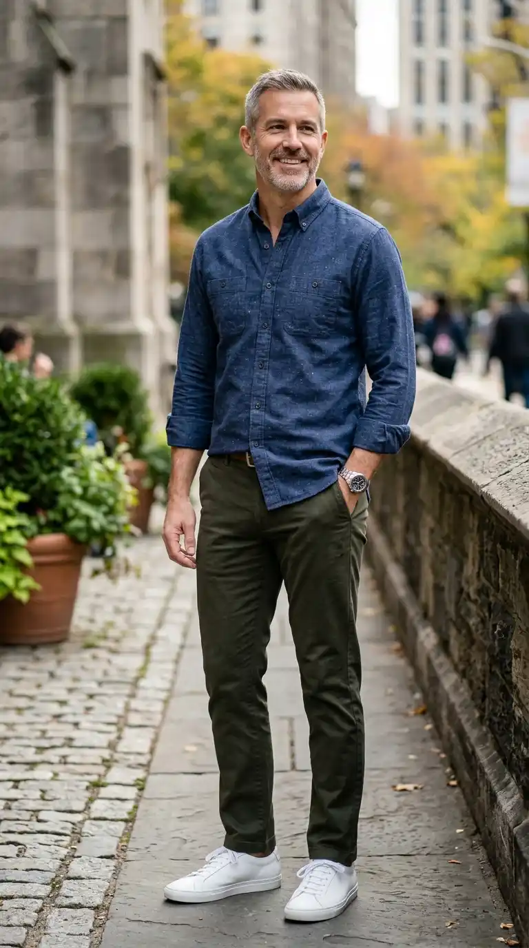 15 Minimalist Shirt Styles for Men Over 40 (Neutral Colors Only) 11 8. Navy Chambray Shirts for Casual Everyday Balance
