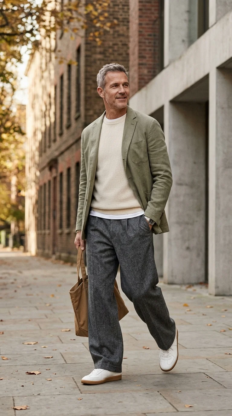 11 Minimalist Jeans and Pants for Men (All Seasons) 11 8. Wide-Leg Neutral Pants for Effortless Layering