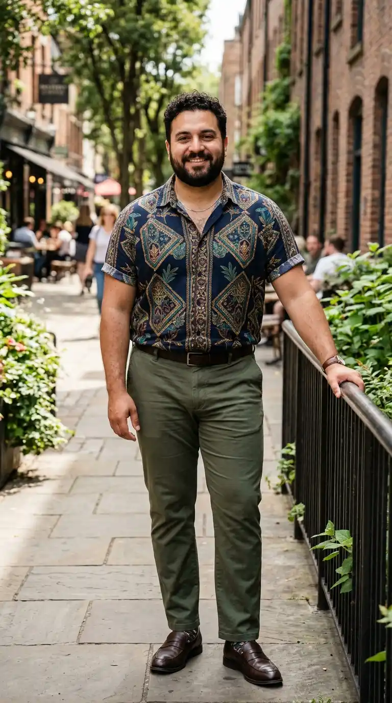 9. Patterned Shirt with Solid Trousers for Balanced Styling