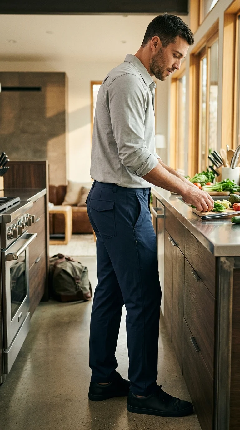 11 Minimalist Jeans and Pants for Men (All Seasons) 12 9. Technical Performance Pants for Travel and Daily Wear