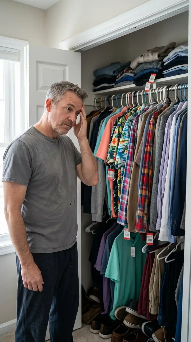 7‑Day Minimalist Wardrobe for Men Over 40 (No Fashion Stress) 2 Why-Most-Men-Feel-Overwhelmed-by-Their-Closets-Without-Realizing