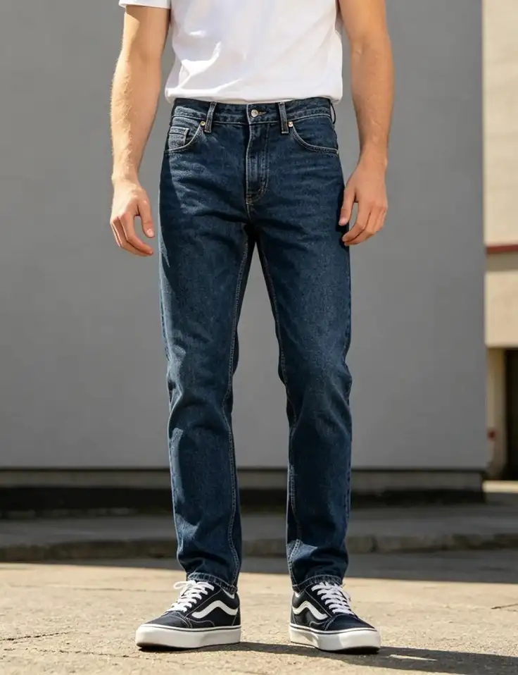 27 Minimalist Jeans and Pants for Men That Work in Every Season 2 Dark Wash Straight Leg Jeans That Never Look Sloppy at the Hem