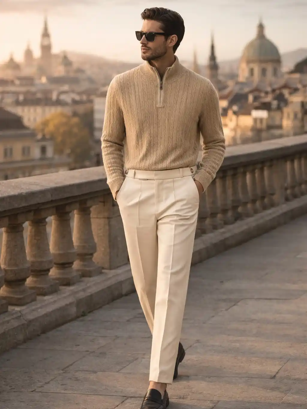 15 Curated Outfits for Men’s City‑Break Trips 9 8. Smart Neutral Terraced Look