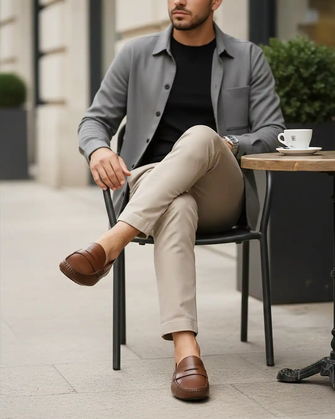 15 Curated Outfits for Men’s City‑Break Trips 11 10. Smart Cafe Loafer Look