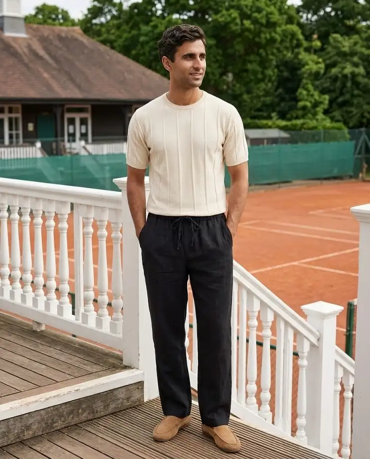 27 Minimalist Jeans and Pants for Men That Work in Every Season 16 Black Linen Drawstring Trousers for Real Heat