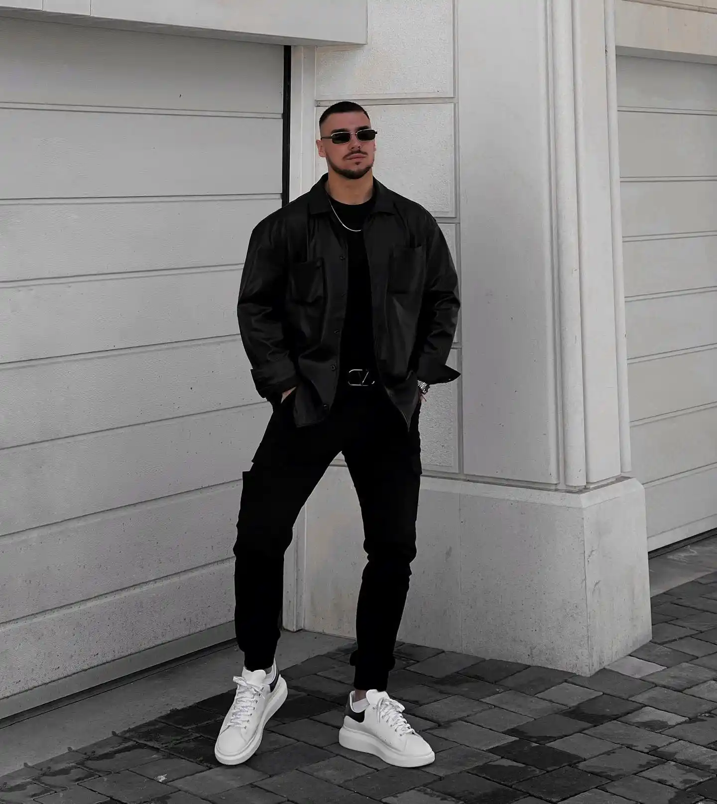 17 Men’s Minimalist Nightout Outfits (No Overdressing) 14 13. Leather Overshirt and Cargo Pants