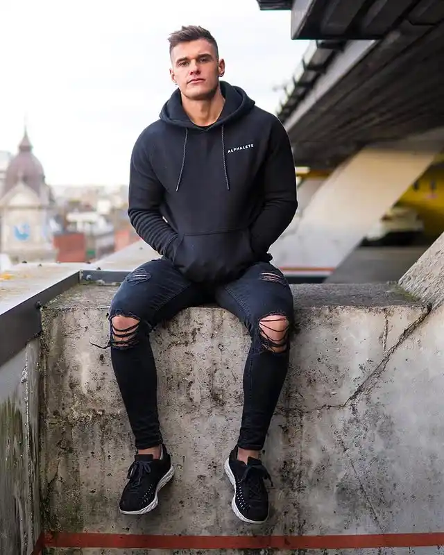 17 Men’s Minimalist Nightout Outfits (No Overdressing) 13 12. Athletic Hoodie and Distressed Denim