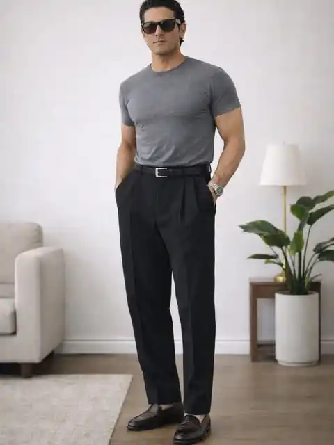 17 Men’s Minimalist Nightout Outfits (No Overdressing) 16 15. Tailored Tee and Pleated Trousers