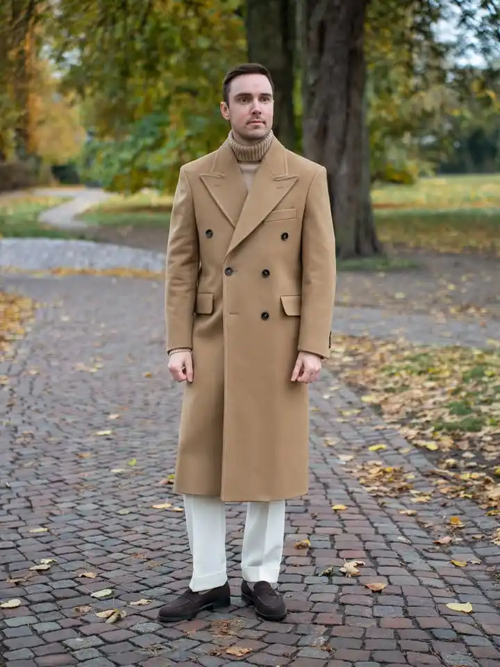14. Double Breasted Camel Overcoat