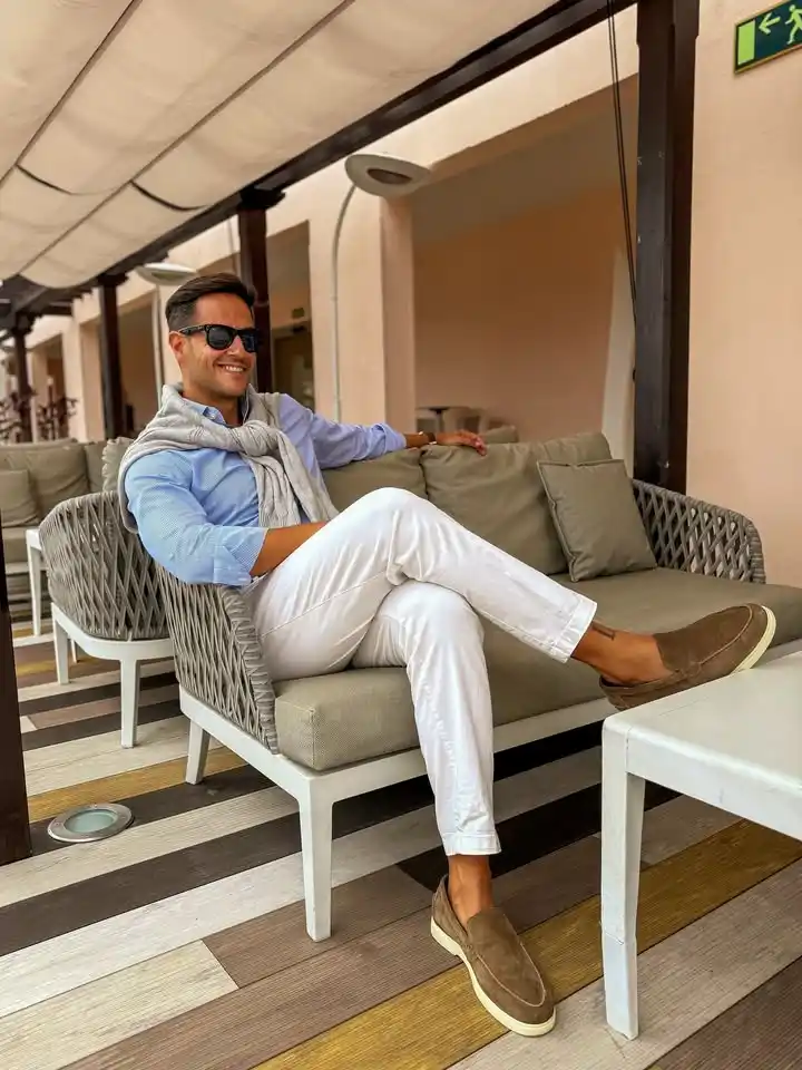 2. Light Blue Shirt and White Chinos