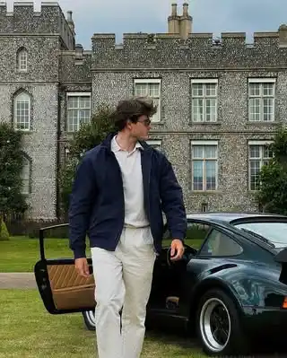 4. The Navy Harrington Jacket and Off White Chinos