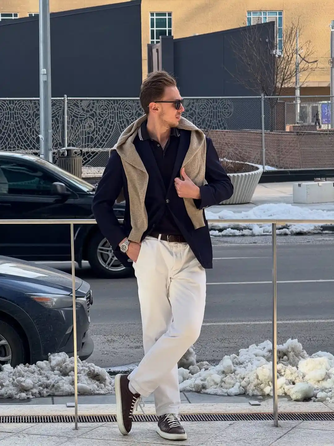3. Navy Blazer and Off White Trousers