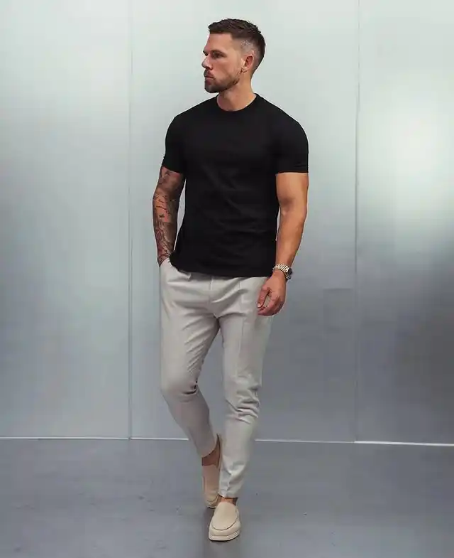 3. High Contrast Crewneck and Tailored Trousers