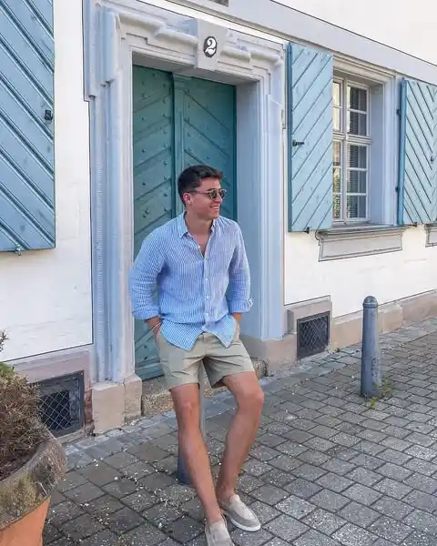 10. The Striped Linen Shirt and Tailored Chino Shorts