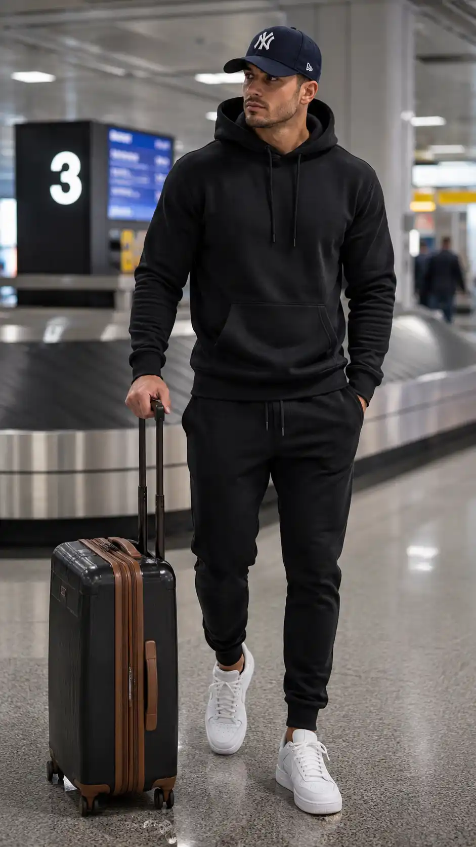 Full All-Black Tracksuit and Sneakers