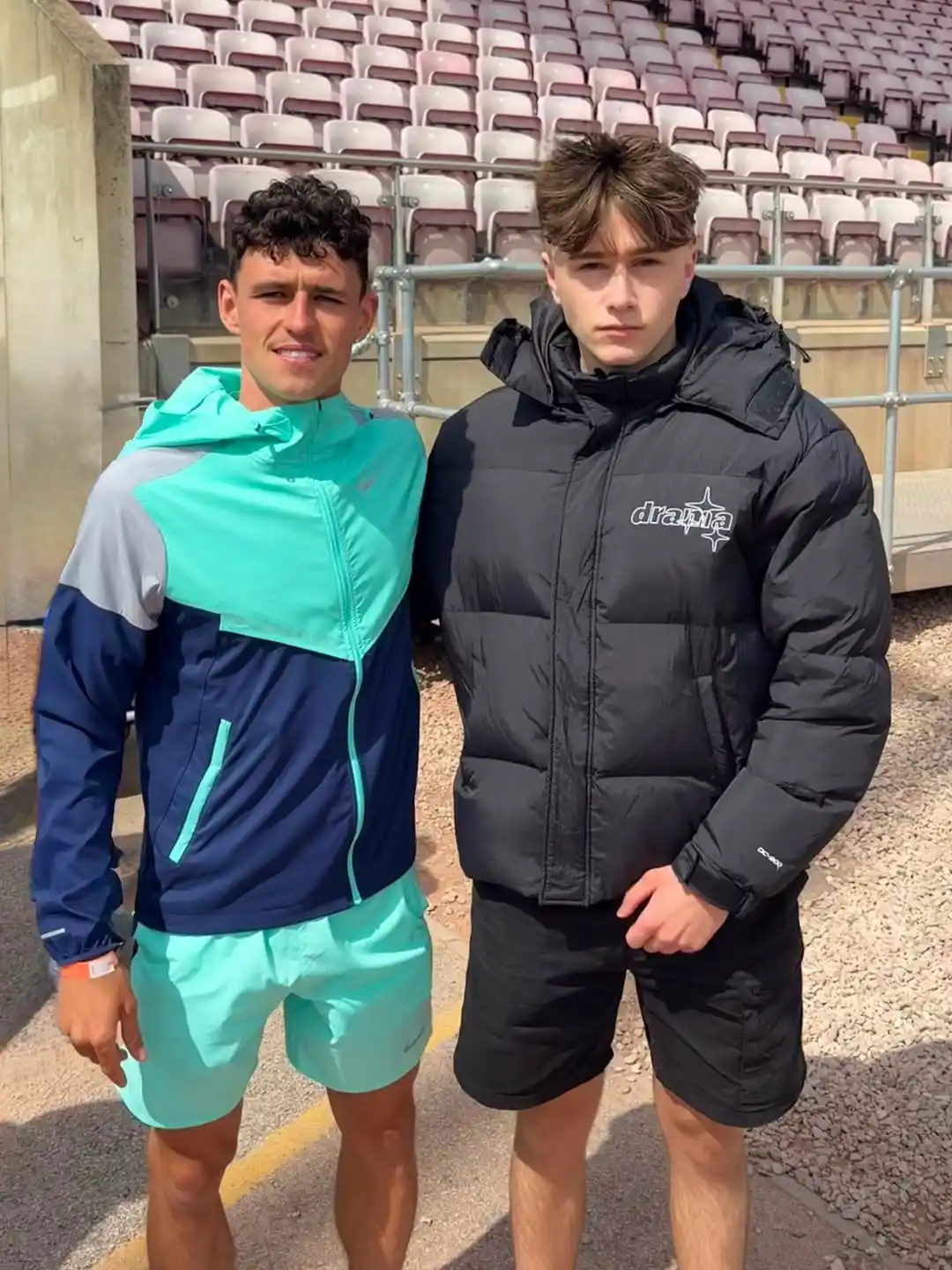 6. Soccer Shorts With a Puffer Jacket at the Stadium