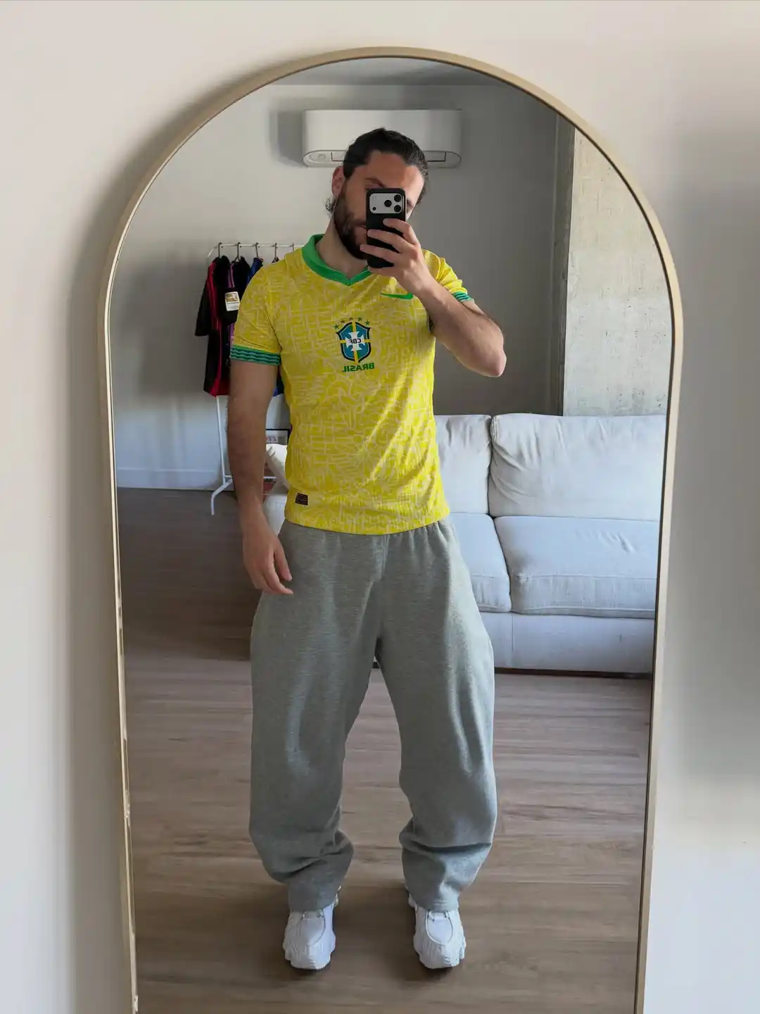 11 Soccer Jersey Outfit Men Holiday Travel Combos That Work 12 11. Brasil CBF Jersey with Grey Sweatpants