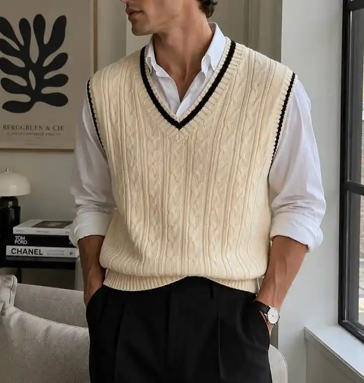 3. Cable Knit Varsity Vest