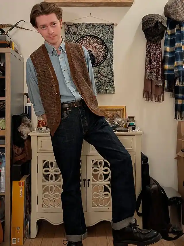 2. Textured Knit Vest and Denim