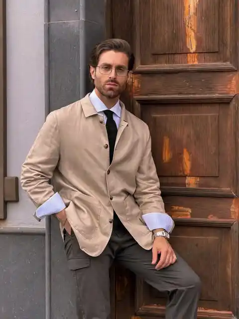 13. Tan Chore Jacket and Olive Trousers