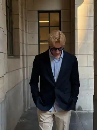 3. The Classic Dark Blazer and Khaki Chinos