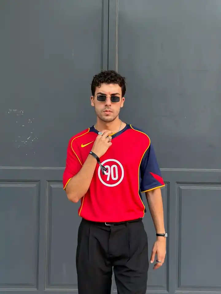 5. Retro Nike Jersey With Tailored Trousers