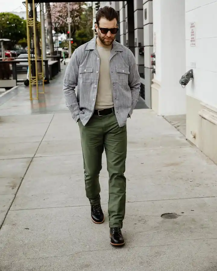 12. The Gray Overshirt and Olive Chinos