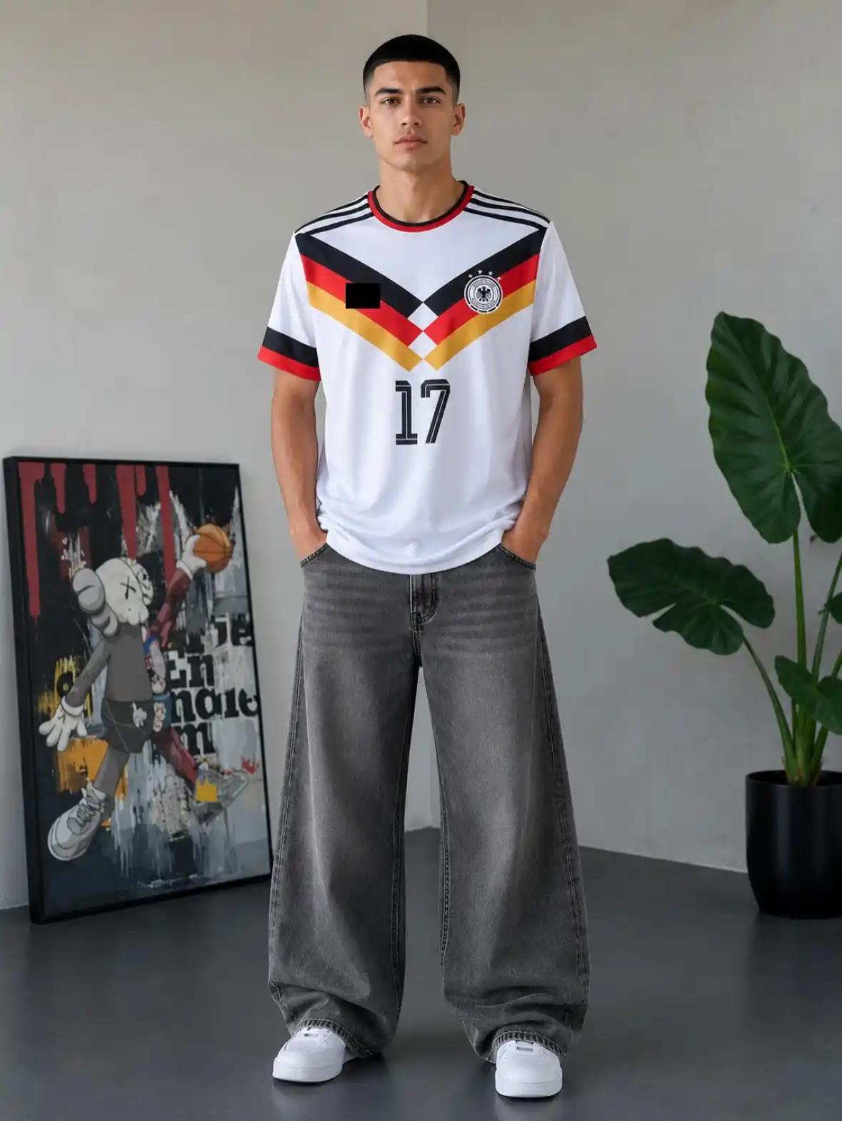 7. Germany Home Jersey With Baggy Grey Jeans and White Sneakers