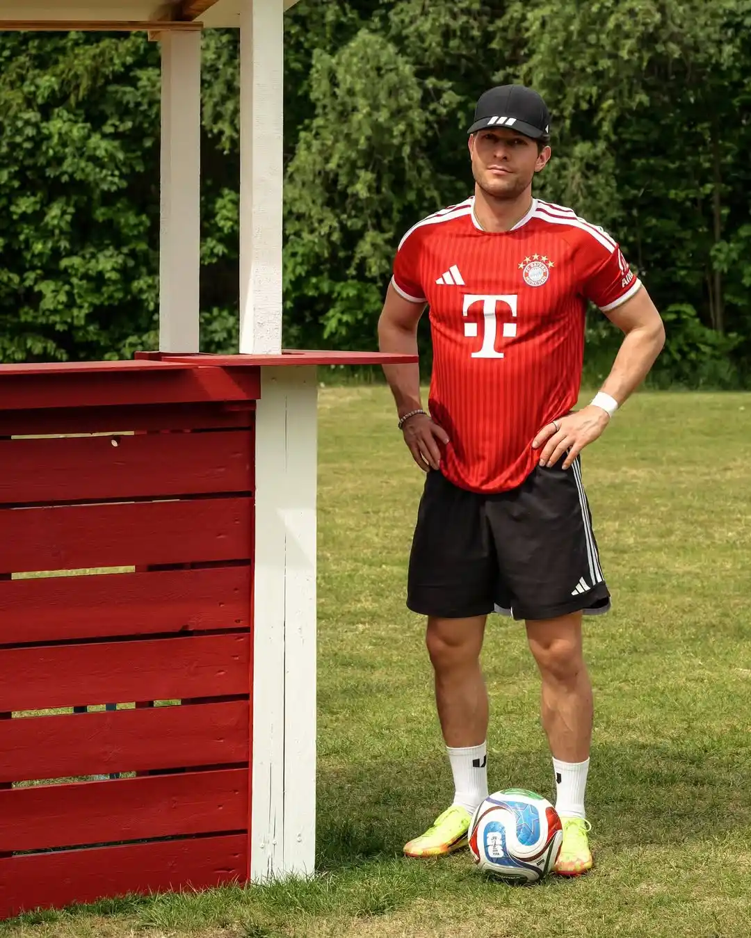13. Vibrant Red Kit With Athletic Shorts