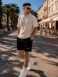 9. Crisp White Tee with Classic Black Shorts