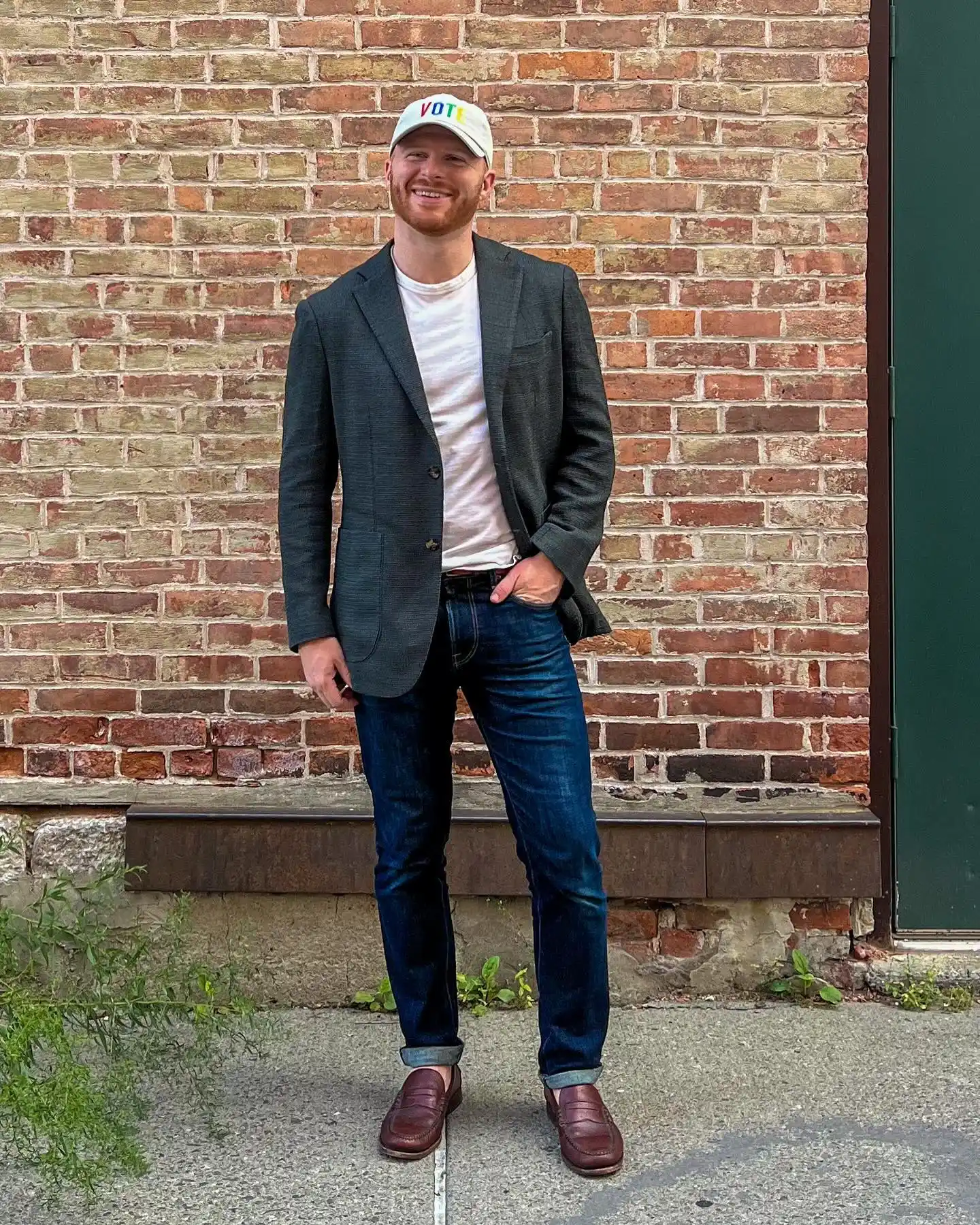 5. Soccer Jersey Under a Blazer With Dark Jeans