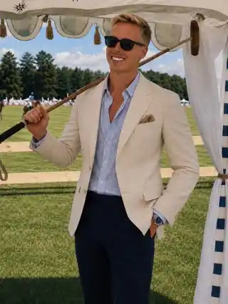 11. Cream Blazer and Dark Navy Trousers