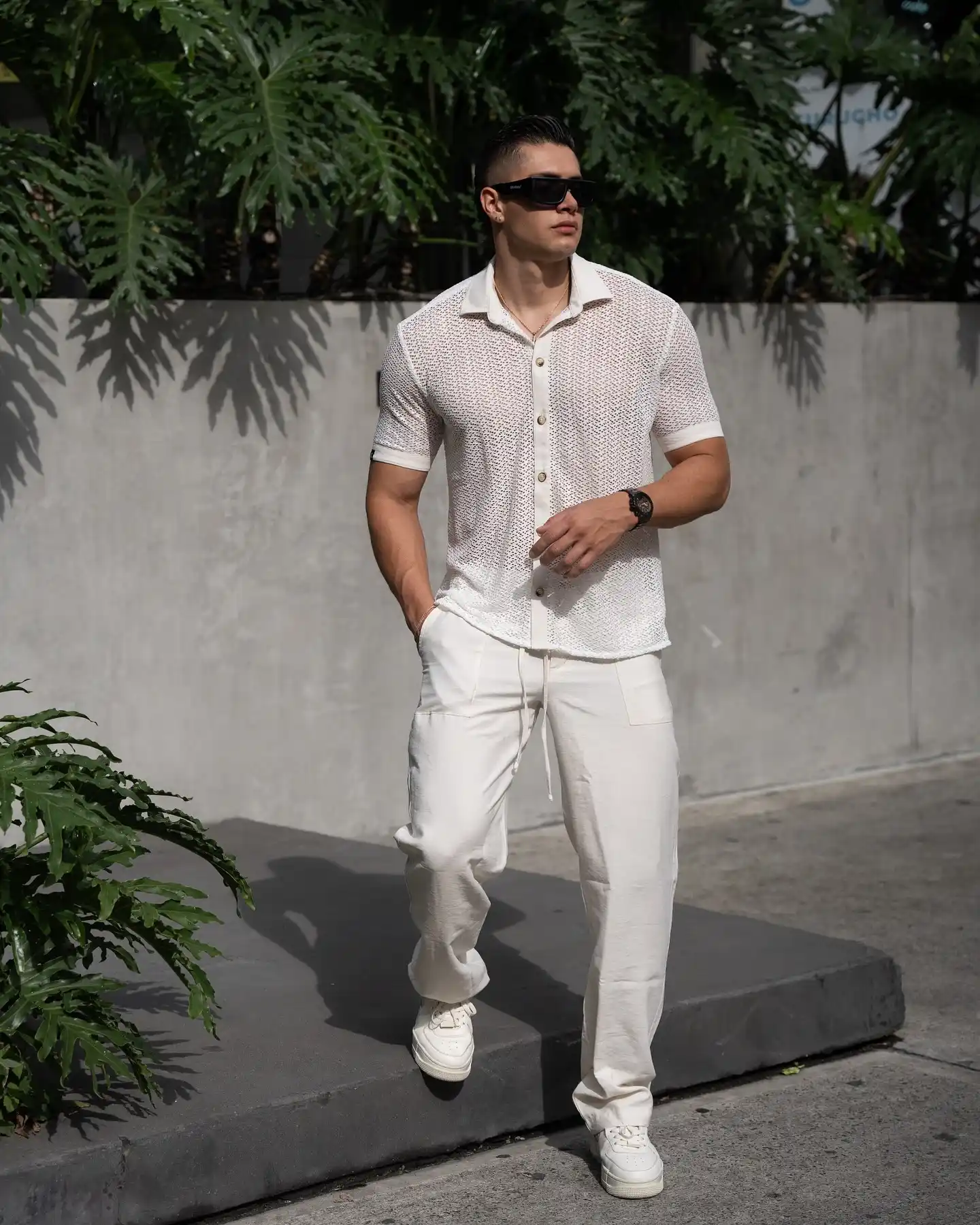 13 Classy Summer Outfit Ideas for Men That Beat the Heat in Style 10 8. Mesh Knit Shirt and Drawstring Trousers