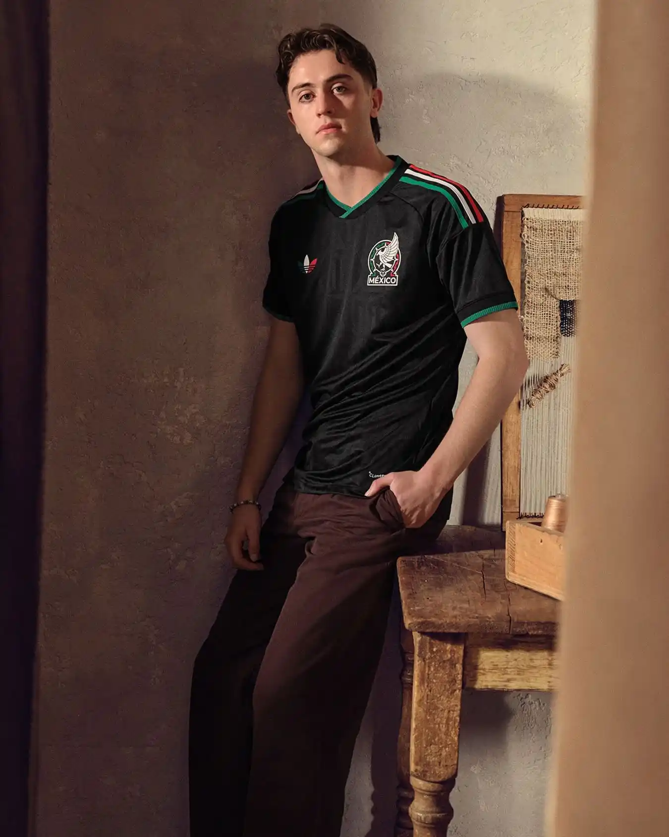 17. Black Mexico Adidas V-Neck Jersey With Dark Brown Trousers