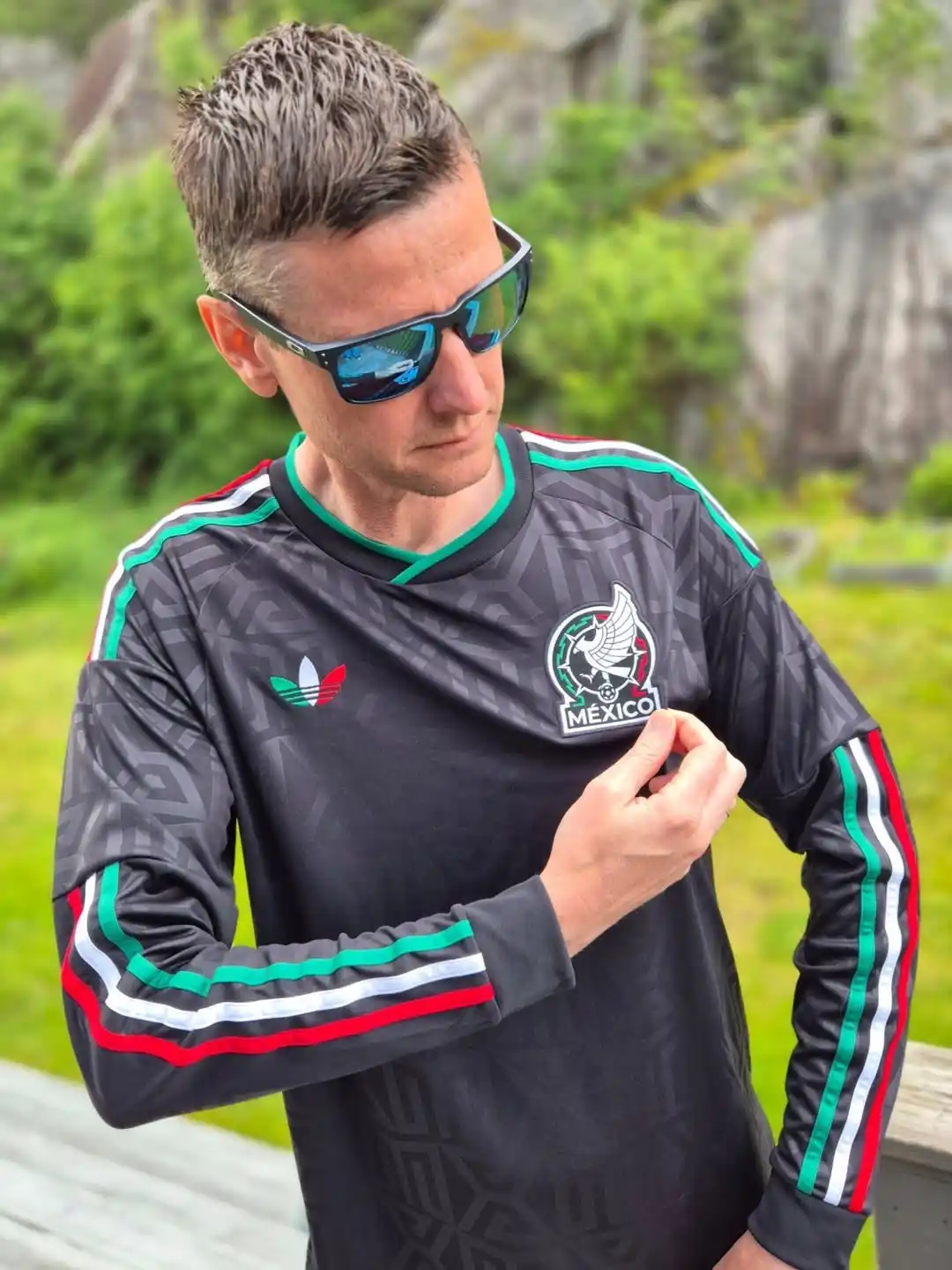 1. Black Mexico Adidas Long Sleeve Soccer Jersey With Sport Sunglasses