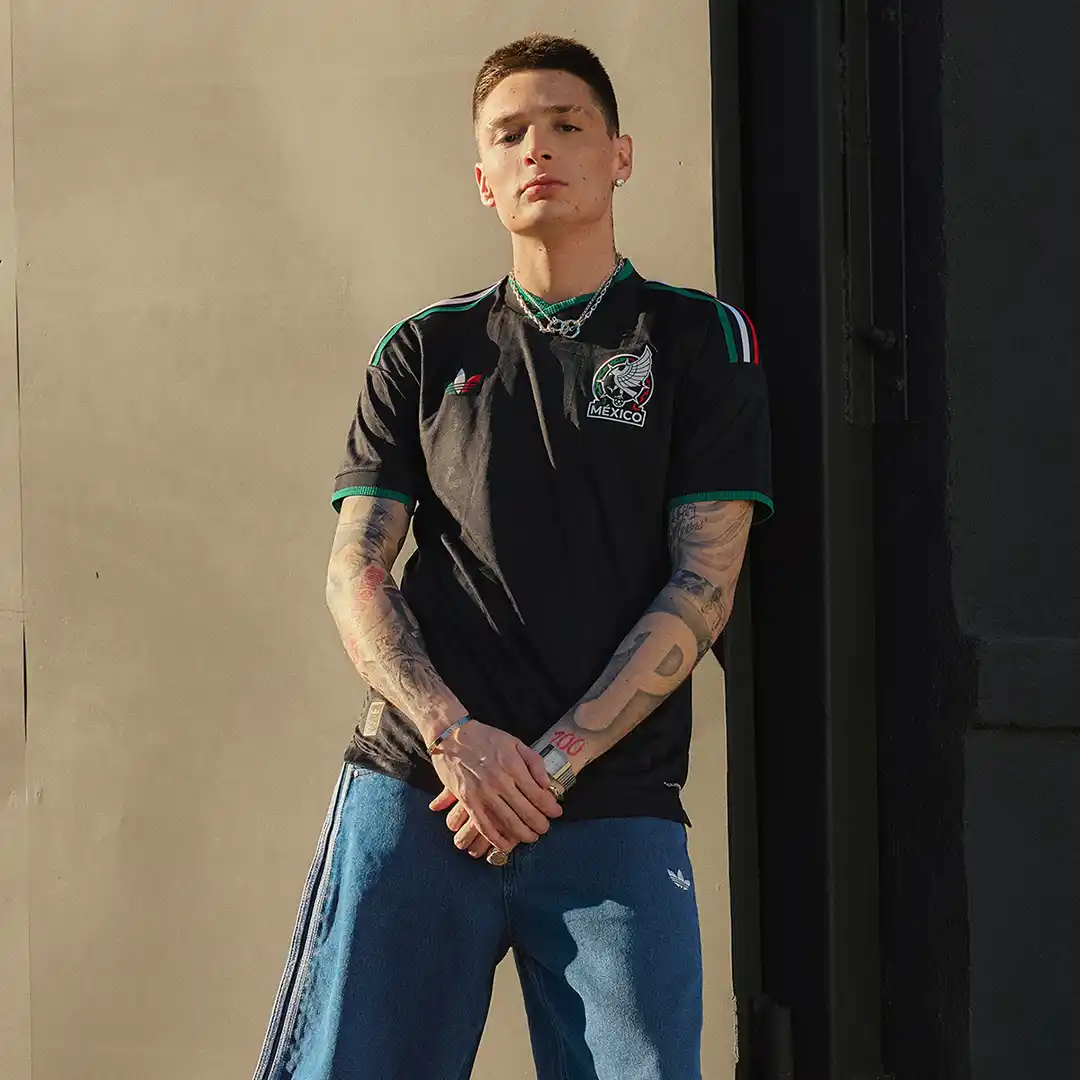 7. Black Mexico Adidas Short Sleeve Jersey With Blue Adidas Track Pants