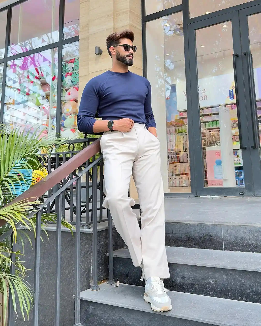4. Fitted Crewneck and Pleated Wide Trousers