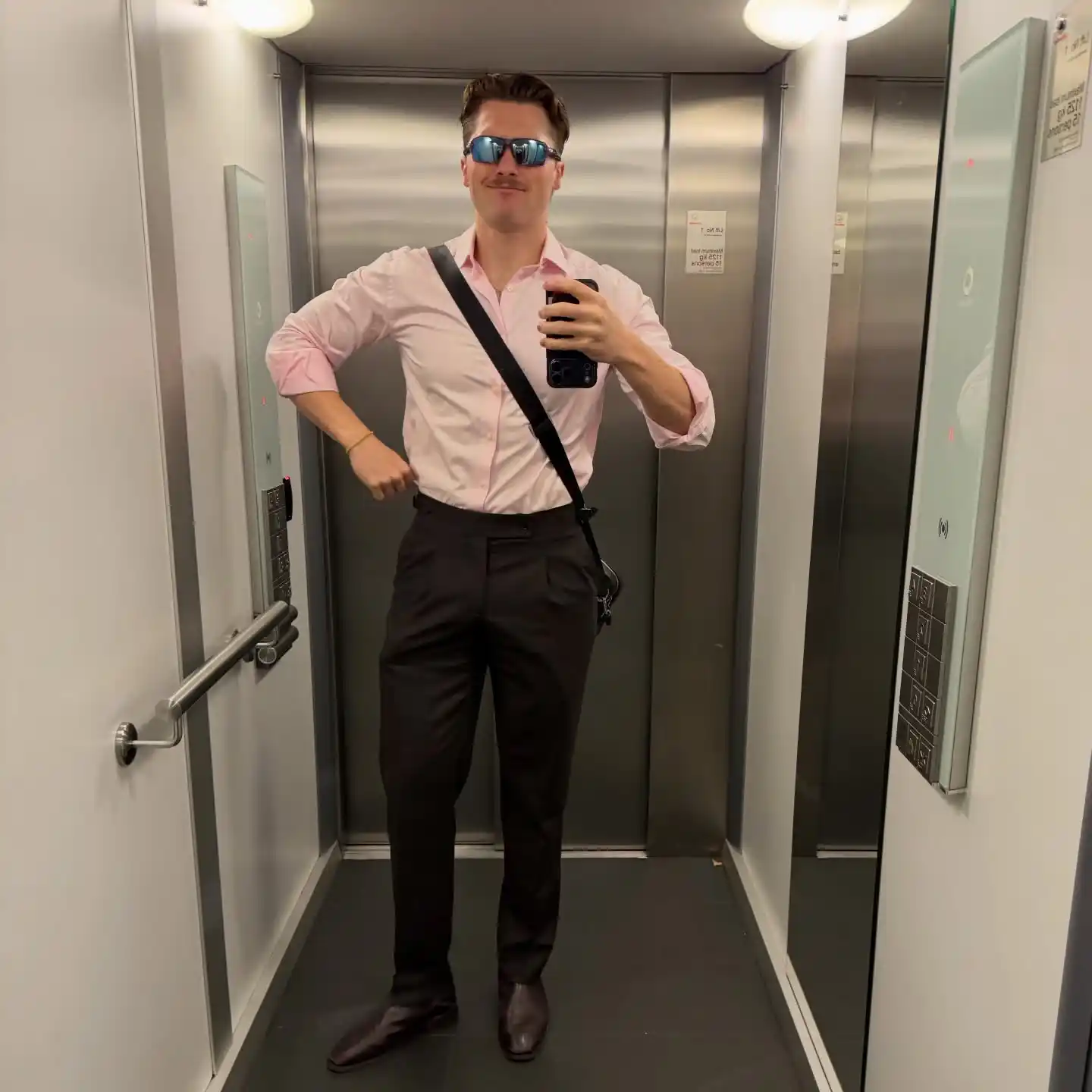 3. Light Pink Dress Shirt and Dark Charcoal Trousers