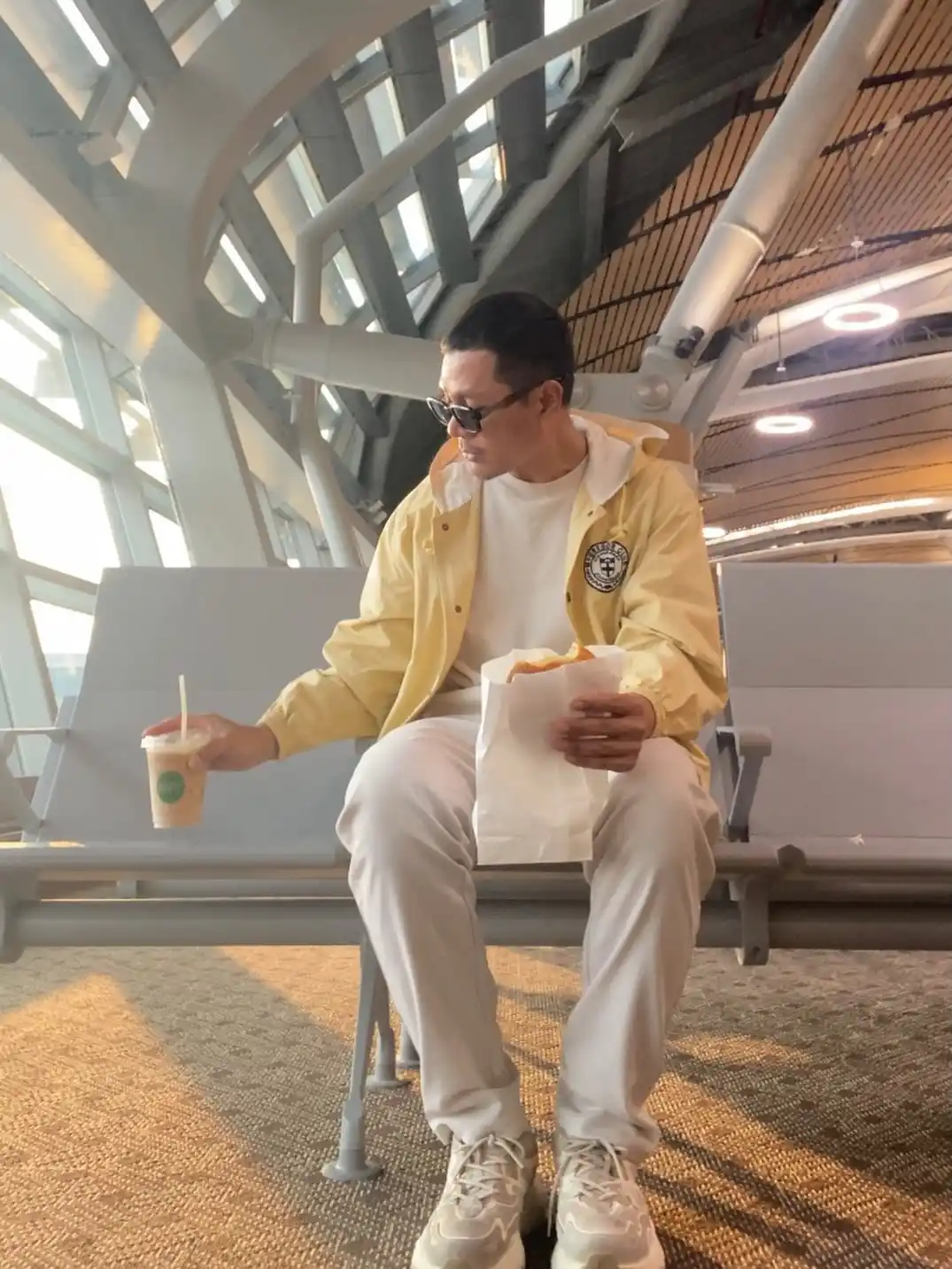4. Pale Yellow Windbreaker and White Sweats