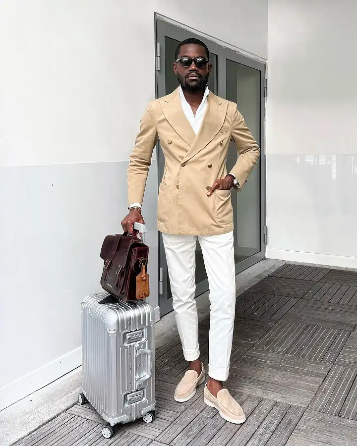 16 Stylish Airport Outfits for Men on Business Trips 16 Camel Double Breasted With All White for the Trip That's Really About the Look