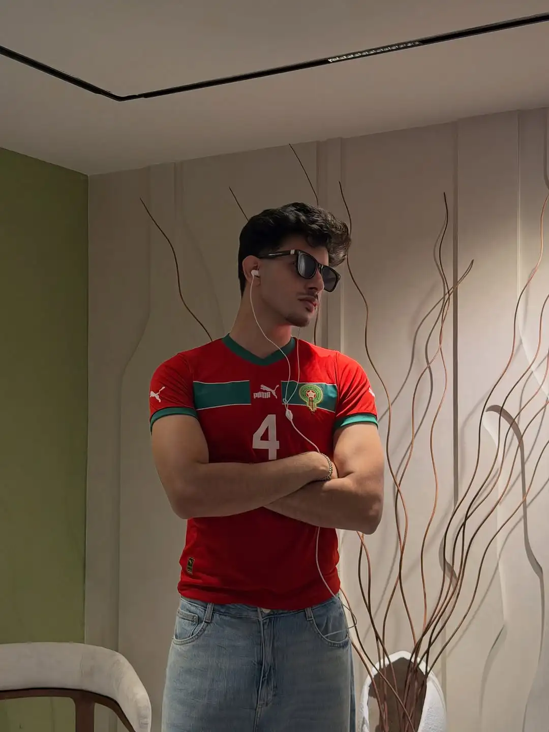 Red National Team Kit With Light Wash Baggy Jeans