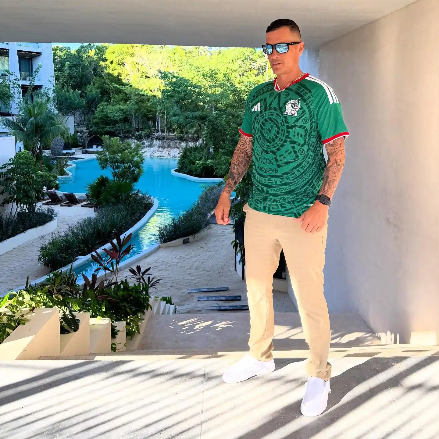 7. Soccer Jersey With Chino Trousers and White Sneakers